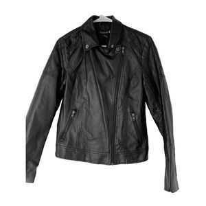 Women’s Forever 21 Black Moto Vegan Faux Leather Jacket Size Small 5368